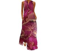 Ocean Plus Robe Maxi pour Femmes avec Imprimé Vintage Robe de Poche à Manches Longue et sans Manches (XL, Cours de Pourpre)