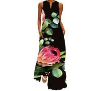 Ocean Plus Robe Maxi pour Femmes avec Imprimé Vintage Robe de Poche à Manches Longue et sans Manches (XL, Nénuphar)