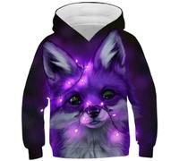 Ocean Plus Sweat à Capuche à Manches Llongues pour Garçon avec Poches Kangourou Impression Numérique Sweats à Capuche (130cm, Petit Renard Violet Brillant)