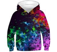 Ocean Plus Sweat à Capuche Imprimé Numérique Enfant Pull Coloré Garçon Manches Longues Cadeau Anniversaire Fille ou Garçon Unisexe (XL (Hauteur: 155-160cm), Réseau Géométrique Coloré)