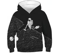 Ocean Plus Sweat à Capuche Imprimé Numérique Enfant Pull Coloré Garçon Manches Longues Cadeau Anniversaire Fille ou Garçon Unisexe (S (Hauteur: 125-130cm), Astronaute Aspirant en Noir et Blanc)