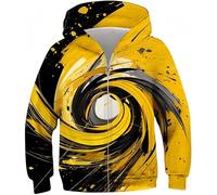 Ocean Plus Sweat à Capuche pour Garçon avec Fermeture Éclair Manches Longues Pull à Capuche pour Enfant (XL (Hauteur: 135-140 cm), Whirlpool Jaune et Noir)