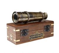 Ocean REPLICAS Dollond London 1920 Télescope maritime en laiton - 38,1 cm - Télescope de pirate nautique vintage aspect antique - Lunette montée en laiton massif avec boîte en bois