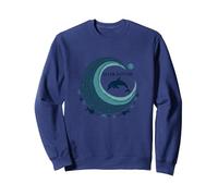 Ocean Rhythm Dolphin Wave Art, décoration de Plage et de Vie Marine Sweatshirt, Unisexe pour Adultes, Bleu Marine, M