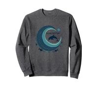 Ocean Rhythm Dolphin Wave Art, décoration de Plage et de Vie Marine Sweatshirt, Unisexe pour Adultes, Chiné Foncé, L