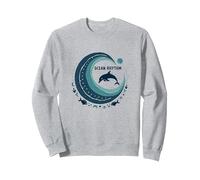 Ocean Rhythm Dolphin Wave Art, décoration de Plage et de Vie Marine Sweatshirt, Unisexe pour Adultes, Gris Chiné, M