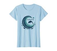 Ocean Rhythm Dolphin Wave Art, décoration de Plage et de Vie Marine T-Shirt, Femme, Bleu Céleste, M