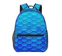 Ocean Sea Blue Mermaid Fish Scale Art Daypack Sac à dos polyvalent en polyester durable antivol Grande capacité Sac à dos de randonnée en plein air avec bretelles réglables