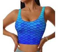 Ocean Sea Blue Mermaid Fish Scale Women's Basic Crop Tops Sport Bra Women Racerback Sleeveless Top U Sports Bra Vest, Noir , XXL
