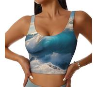 Ocean Sea Wave Print Débardeur de sport pour femme Style décontracté d'été Style sportif Dos en U, Noir , M