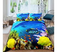 Océan SeaLife Housse de Couette Dauphin Parure de Lit 140x200cm Sous-marin Animal Parure Housse de Couette for BedDécor de chambre Aquarium Mer de la vie marineworld Avec 1 taie d'oreiller