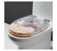Ocean Series Art Abattant de toilette en résine à fermeture lente avec couvercle, effet 3D, très résistant avec dauphin, étoile de mer, véritables coquillages et sable pour toilettes de type U/V/O