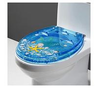 Ocean Series Art Abattant de toilette en résine à fermeture lente avec couvercle, effet 3D, très résistant avec dauphin, étoile de mer, véritables coquillages et sable pour toilettes de type U/V/O