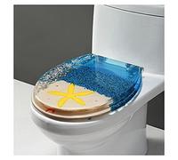 Ocean Series Art Abattant de WC en résine à fermeture lente avec effets 3D, couvercle de toilette robuste avec dauphin, étoile de mer, coquillages et sable pour toilettes de type U/V/O