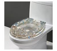 Ocean Series Art Abattant de WC en résine à fermeture lente avec effets 3D, couvercle de toilette robuste avec dauphin, étoile de mer, coquillages et sable pour toilettes de type U/V/O