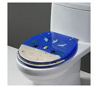 Ocean Series Art Abattant de WC en résine à fermeture lente avec effets 3D, couvercle de toilette robuste avec dauphin, étoile de mer, coquillages et sable pour toilettes de type U/V/O