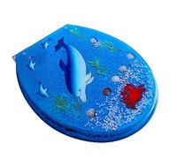 Ocean Series Art Close Abattant de toilette en résine avec couvercle, effets 3D, couvercle de toilette robuste avec dauphin, étoile de mer, vrais coquillages et sable (couleur : E) (noir)