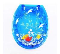 Ocean Series Art Standard Resin Toilet Siège avec couvercle, couvercle de toilette lourde avec dauphin, étoile de mer, homard pour toilettes ovales, C