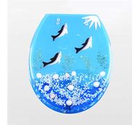 Ocean Series Art Standard Resin Toilet Siège avec couvercle, couvercle de toilette lourde avec dauphin, étoile de mer, homard pour toilettes ovales, C