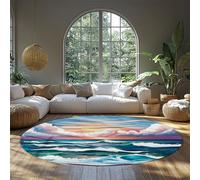 Ocean Sunset Nursery Moquette Rond avec Vagues et Ciel Impression Cercle à Poils Ras Tapis d’Aire de Jeux pour Enfants dans Le Style côtier Aquarelle antidérapant 240cm