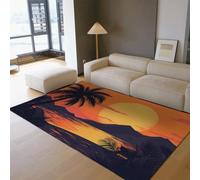 Ocean Sunset Style Tapis 160 x 200 cm Tropical Beach Palm Tree Design Lavable Confortable Mince Tapis de Porte pour Cuisine Salon Salon Hôtel