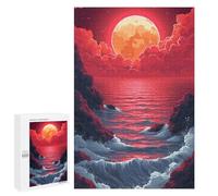 Ocean Sunset with Full Moon Puzzle Décoratif, 1000 PCS - Cadeau D’Anniversaire; pour Les Couples, Amis Et Familles