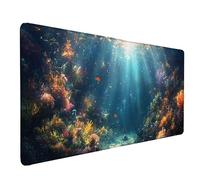OcéAn Tapis de Souris XXL 1000 x 500 mm, Tapis Souris Bleu sous Main Bureau avec Bords Cousus, Imperméable Mouse Pad Base en Caoutchouc Antidérapant Surface pour Gamer, PC, Cadeau Femme -lsy2603E7