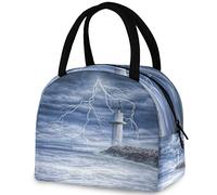 Ocean Thunderstorm Lighthouse Sac fourre-tout réutilisable pour le déjeuner Sac isotherme isotherme pour la rentrée, le travail, le pique-nique, le voyage, la pêche, la plage
