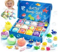 Ocean Toy Bath Salt Ball Sleeve Box Bath Bombs, 12-Pack Bath Bombs with Surprise Toys Inside, Upgrade Easter Gifts Bubble Easter Egg Fillers Birthday Gift for Boys Girls (Ocean)