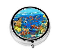Ocean Tropical Fish Coral Undersea World Cette petite boîte à pilules ronde imprimée est un organisateur portable pour pilules et vitamines, parfait pour les poches, les sacs à main et les voyages.