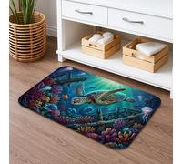 Ocean Turtle Tapis de bain à séchage rapide, antidérapant, lavable en flanelle pour salle de bain, toilettes, toilettes, décoration 40,6 x 61 cm