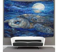 Ocean Under The Pleine lune Décorations Tapisserie Tenture Murale Stardust Pattern on The Back of A Large Tortue mer Impression 3D Couverture Murale Affiche Pour Salon Chambre Dortoir Décor 70cmx100cm