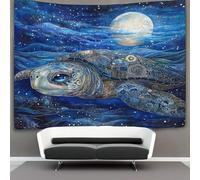 Ocean Under The Pleine lune Murale À Suspendre, Stardust Pattern on The Back of A Large Tortue de mer Tapisserie Esthétique,pour Chambre Dortoir Fête Décoration De La Maison Pour Le Salon 100cmx150cm