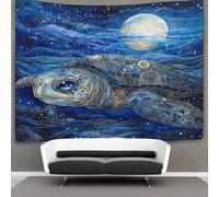 Ocean Under The Pleine lune Murale À Suspendre, Stardust Pattern on The Back of A Large Tortue de mer Tapisserie Esthétique,pour Chambre Dortoir Fête Décoration De La Maison Pour Le Salon 130cmx150cm