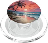 Ocean Vacation Beach Sand Sea Palms Pink Sunset Serenity PopSockets PopGrip pour MagSafe