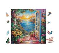 Ocean View from Chalet Door 100 Pieces Casse-tête Amateur d'art en Carton Haute Densité Difficile Niveau Expert Décoration Murale Salon Cadeau Fête des Mères 28x28cm