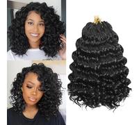 Ocean Wave cheveux Hair Extensions Deep Wave Braiding Crochet Hair Soft Synthetic Curly Braiding Crochet Hair for Women (1B#, 10inch)