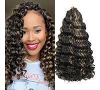 Ocean Wave cheveux Hair Extensions Deep Wave Braiding Crochet Hair Soft Synthetic Curly Braiding Crochet Hair forr Women (P4/27#, 14inch)
