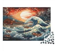 Ocean Waves 1000 Pièces Panorama Qualité Premium pour Adultes Et Enfants À Partir De 12 Ans Puzzle, Casse-tête en Bois,Japanese Ukiyo-e Puzzle 1000pcs (75x50cm)