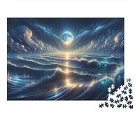 Ocean Waves Moonlight Night Sky Puzzles 1000 Pieces Cadeau Unique Jeu Éducatif Challenge Toy À De Qualité Supérieure Peinture Art pour Adultes Et Enfants 38x26cm/1000pcs