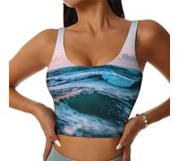 Ocean Waves Print Gilet de sport pour femme avec coussinets amovibles doux et confortable pour course à pied yoga gym, noir, Taille S