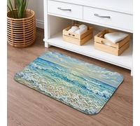 Ocean Waves Tapis de bain à séchage rapide, absorbant, antidérapant, en flanelle, lavable pour salle de bain et toilettes, motif tourbillons bleu vert, 40,6 x 61 cm