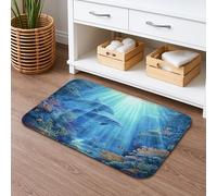 Ocean Waves Tapis de bain à séchage rapide, absorbant, antidérapant, lavable en flanelle, pour salle de bains, toilettes, toilettes, bleu (40,6 x 61 cm)