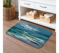 Ocean Waves Tapis de bain à séchage rapide, absorbant, antidérapant, lavable en mousse à mémoire de forme, pour salle de bains, toilettes, bleu côtier, 40,6 x 61 cm