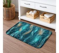 Ocean Waves Tapis de bain à séchage rapide, absorbant, antidérapant, lavable, pour salle de bains et toilettes, motif abstrait bleu, 50,8 x 81,3 cm