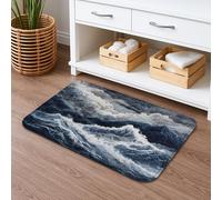 Ocean Waves Tapis de bain à séchage rapide, absorbant, antidérapant, moderne en flanelle, lavable pour salle de bain, toilettes, toilettes, décoration 40,6 x 61 cm (bleu gris)