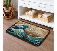 Ocean Waves Tapis de bain à séchage rapide, absorbant, antidérapant, moderne en mousse à mémoire de forme, lavable, pour salle de bains, toilettes, toilettes, décoration bleu abstrait, 50,8 x 81,3 cm