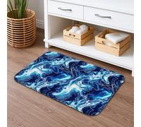 Ocean Waves Tapis de bain à séchage rapide, absorbant et antidérapant, motif abstrait marbré bleu, 50,8 x 81,3 cm, lavable en flanelle