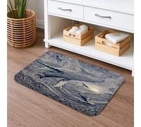Ocean Waves Tapis de bain à séchage rapide, absorbant l'eau, antidérapant, lavable en mousse à mémoire de forme nautique pour salle de bain, toilettes, toilettes, bleu 50,8 x 81,3 cm