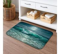 Ocean Waves Tapis de bain à séchage rapide, motif abstrait bleu sarcelle et bleu, antidérapant, lavable en flanelle pour salle de bain, toilettes, toilettes, décoration 40,6 x 61 cm